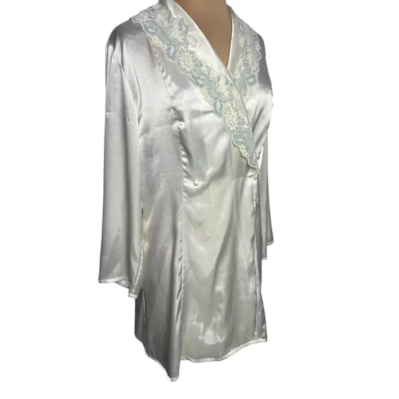 90’s Victoria’s Secret Silky Slip Dress Chemise Robe Set Bridal Set ivory blue L - Picture 7 of 11